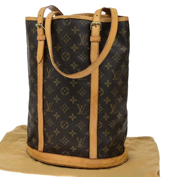LOUIS VUITTON BUCKET GM Shoulder Tote Bag Monogram Leather Brown - Picture 1 of 15